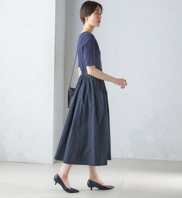 SHIPS for women「〈手洗い可能〉タフタ コンビ ニット パフスリーブ ワンピース」|ワンピース|