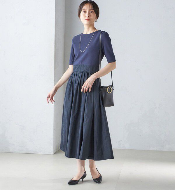 SHIPS for women「〈手洗い可能〉タフタ コンビ ニット パフスリーブ ワンピース」|ワンピース|