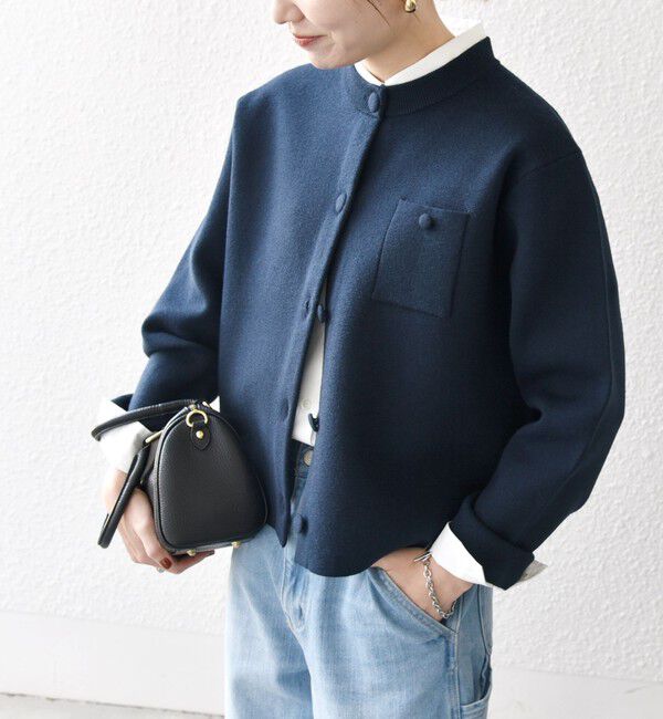 SHIPS any「SHIPS any: ミラノリブ ノーカラー ニット ジャケット カーディガン」|カーディガン|