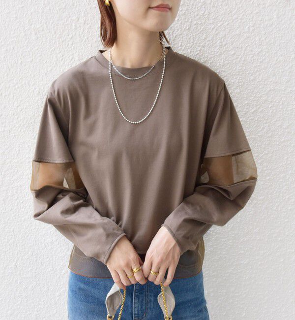 SHIPS for women「〈手洗い可能〉シアー コンビ プルオーバー ロング スリーブ」|Tシャツ・カットソー|