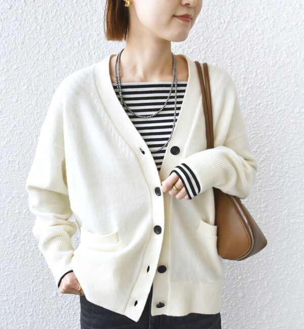 SHIPS for women「〈手洗い可能〉7G ウール カシミヤ Vネック カーディガン」|カーディガン|オフホワイト