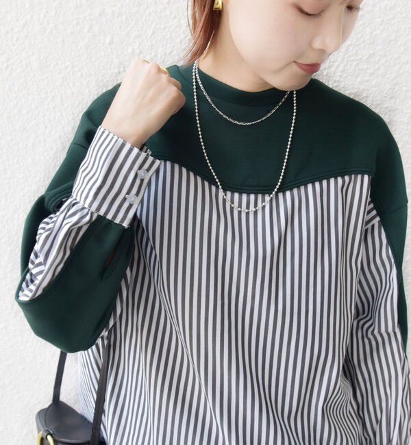 SHIPS for women「【WEB限定】 〈手洗い可能〉ダンボール 布帛 コンビ プルオーバー」|Tシャツ・カットソー|グリーン