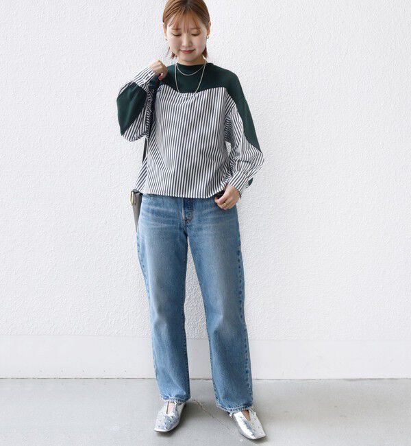 SHIPS for women「【WEB限定】 〈手洗い可能〉ダンボール 布帛 コンビ プルオーバー」|Tシャツ・カットソー|