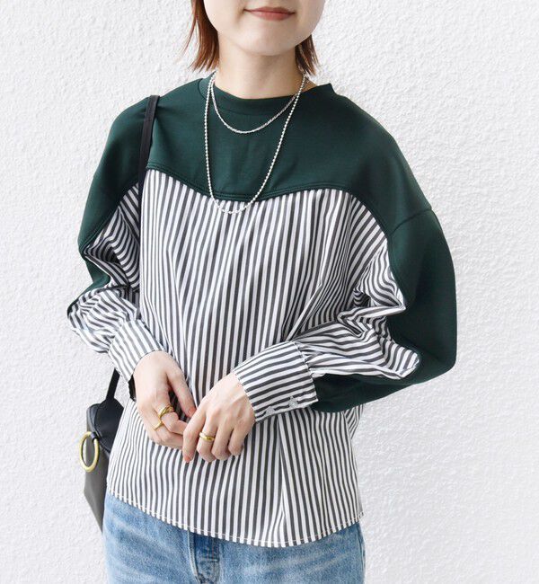 SHIPS for women「【WEB限定】 〈手洗い可能〉ダンボール 布帛 コンビ プルオーバー」|Tシャツ・カットソー|