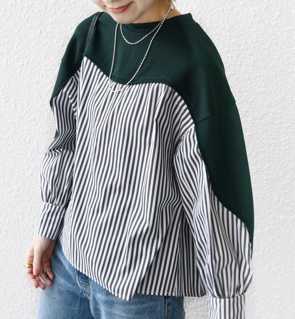 SHIPS for women「【WEB限定】 〈手洗い可能〉ダンボール 布帛 コンビ プルオーバー」|Tシャツ・カットソー|