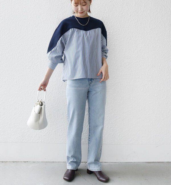 SHIPS for women「【WEB限定】 〈手洗い可能〉ダンボール 布帛 コンビ プルオーバー」|Tシャツ・カットソー|