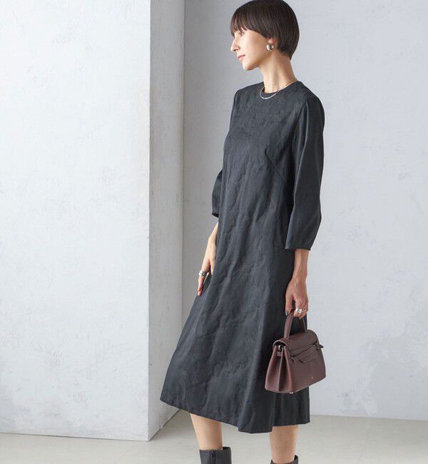 SHIPS for women「〈手洗い可能〉フラワー ジャカード フレア ワンピース」|ワンピース|ブラック