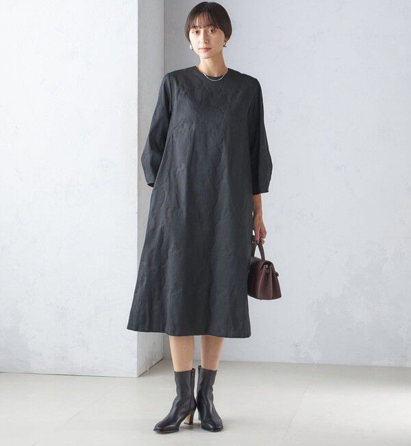 SHIPS for women「〈手洗い可能〉フラワー ジャカード フレア ワンピース」|ワンピース|