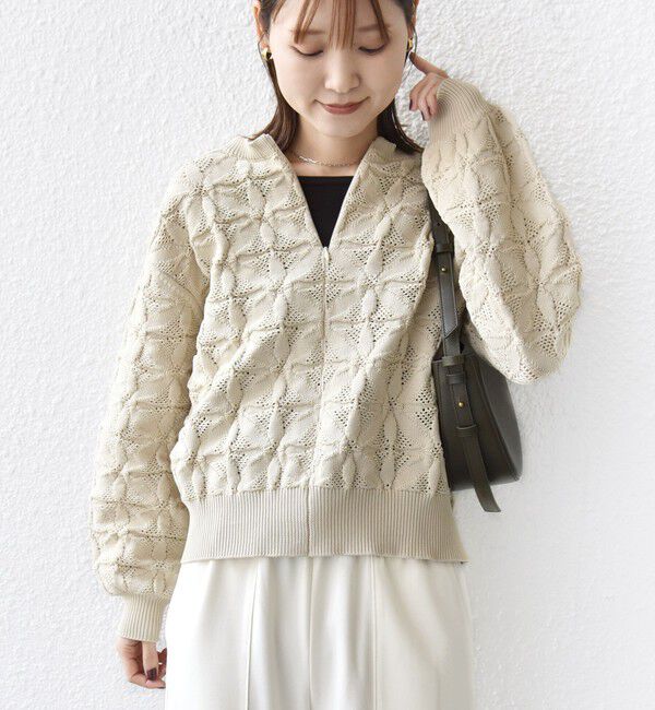 SHIPS for women「【WEB限定】〈洗濯機可能〉2WAY フラワー ジャカード ハーフ ジップ プルオーバー」|ニット・セーター|