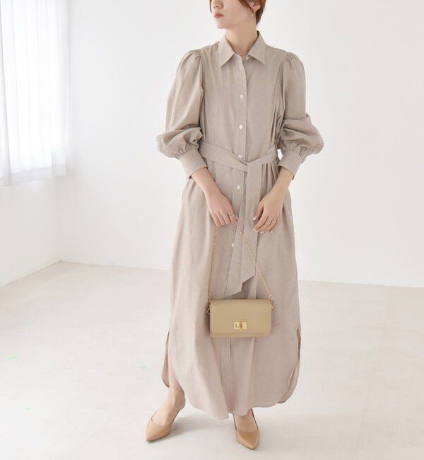 quaranciel「quaranciel:〈洗濯機可能〉シャンブレー パフ ロング シャツ ワンピース」|ワンピース|