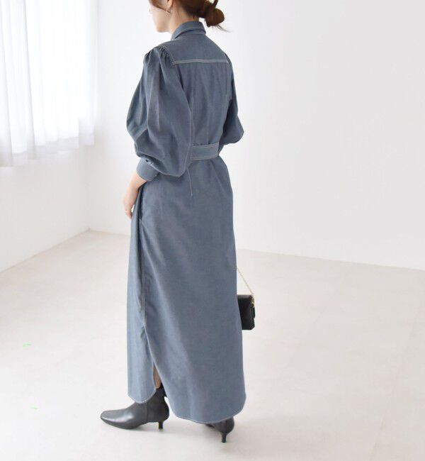 quaranciel「quaranciel:〈洗濯機可能〉シャンブレー パフ ロング シャツ ワンピース」|ワンピース|