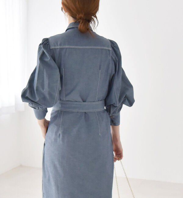 quaranciel「quaranciel:〈洗濯機可能〉シャンブレー パフ ロング シャツ ワンピース」|ワンピース|