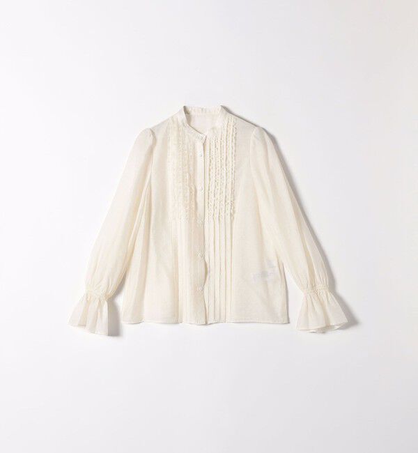 SHIPS any「《予約》SHIPS any:〈手洗い可能〉シアー フリル バンドカラー シャツ ブラウス」|シャツ・ブラウス|