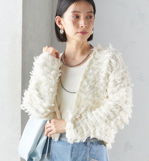 SHIPS for women「〈手洗い可能〉ギマ フリンジ ショート カーディガン」|カーディガン|オフホワイト