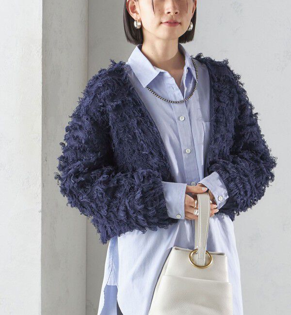 SHIPS for women「〈手洗い可能〉ギマ フリンジ ショート カーディガン」|カーディガン|ネイビー