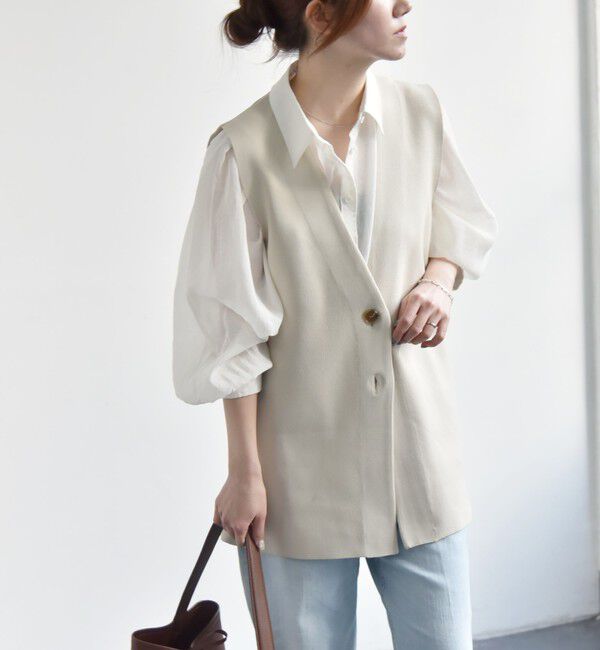 quaranciel「quaranciel:〈手洗い可能〉Vカラー ニット ジレ」|ベスト・ジレ|ベージュ