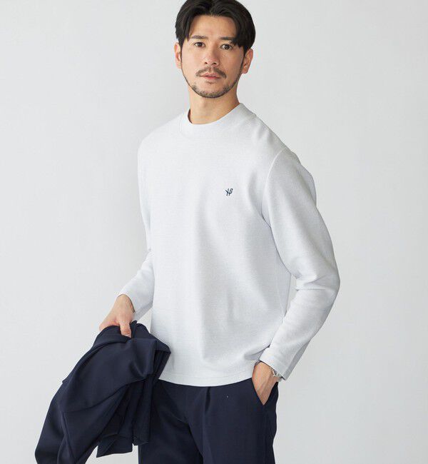 SHIPS「【WEB限定】SHIPS: ワンポイント ロゴ リップル モックネック ロングスリーブ Tシャツ」|Tシャツ・カットソー|