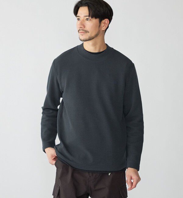 SHIPS「【WEB限定】SHIPS: ワンポイント ロゴ リップル モックネック ロングスリーブ Tシャツ」|Tシャツ・カットソー|ダークグレー