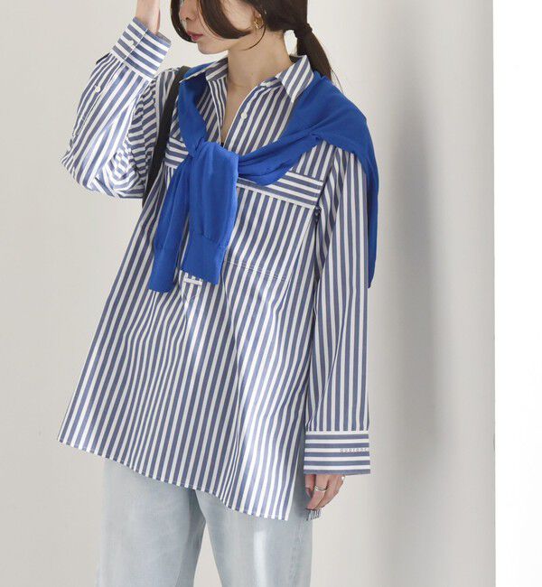 quaranciel「quaranciel:〈洗濯機可能〉REPREVE スキッパー ポケット チュニック シャツ」|シャツ・ブラウス|