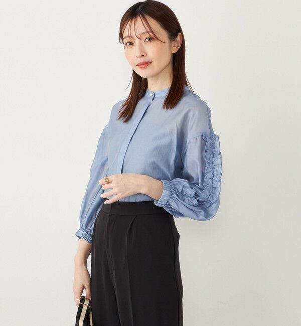 SHIPS Colors 「SHIPS Colors:〈手洗い可能〉ブライト シアー ローン フリルスリーブ シャツ◇」|シャツ・ブラウス|