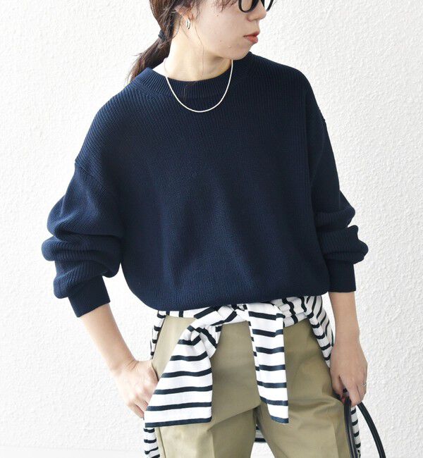 SHIPS any「SHIPS any:〈手洗い可能〉アゼ コンパクト クルーネック ニット プルオーバー」|ニット・セーター|ネイビー