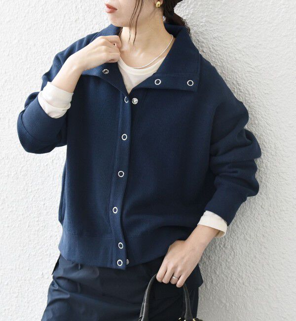 SHIPS any「SHIPS any:〈手洗い可能〉サカリバ スナップ スタンドカラー ブルゾン カットソー」|Tシャツ・カットソー|ネイビー