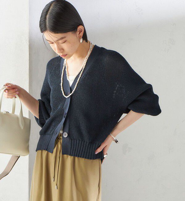 SHIPS for women「〈手洗い可能〉ペーパー ポリエステル Vネック カーディガン」|カーディガン|ネイビー