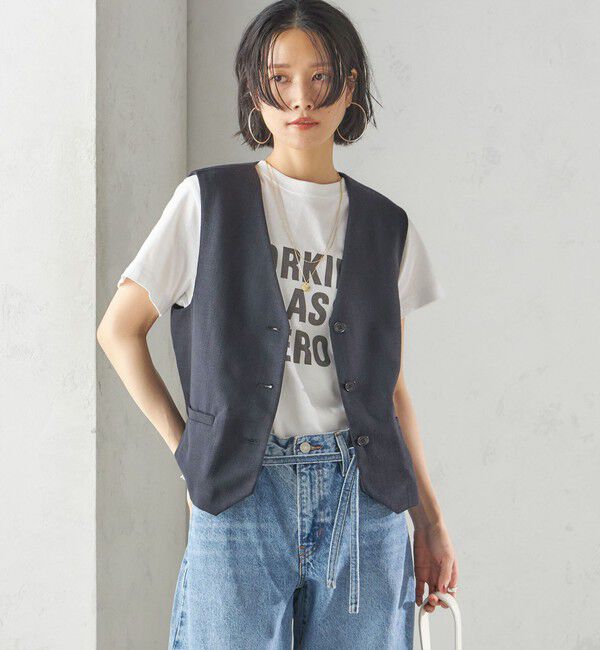 SHIPS for women「〈手洗い可能〉Asami 麻調合繊 ショート ジレ」|ベスト・ジレ|