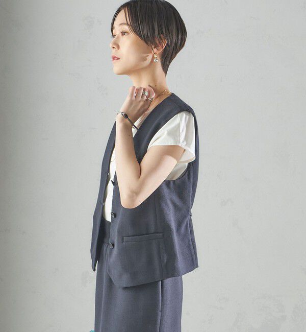 SHIPS for women「〈手洗い可能〉Asami 麻調合繊 ショート ジレ」|ベスト・ジレ|