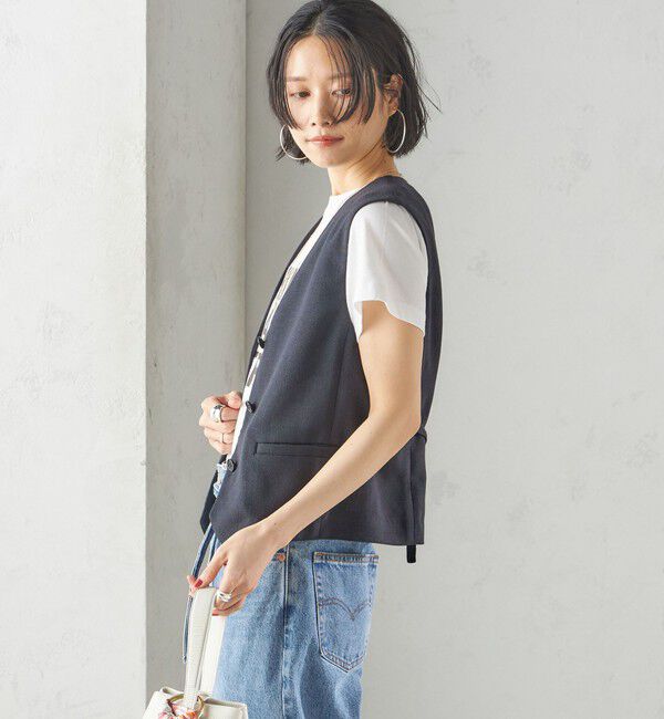 SHIPS for women「〈手洗い可能〉Asami 麻調合繊 ショート ジレ」|ベスト・ジレ|