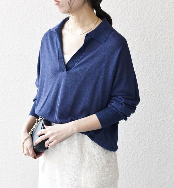 SHIPS any「SHIPS any:〈UVカット/手洗い可能〉シアー スキッパー ニット ポロシャツ」|Tシャツ・カットソー|