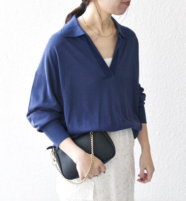 SHIPS any「SHIPS any:〈UVカット/手洗い可能〉シアー スキッパー ニット ポロシャツ」|Tシャツ・カットソー|