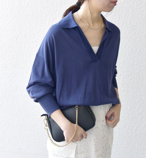 SHIPS any「SHIPS any:〈UVカット/手洗い可能〉シアー スキッパー ニット ポロシャツ」|Tシャツ・カットソー|