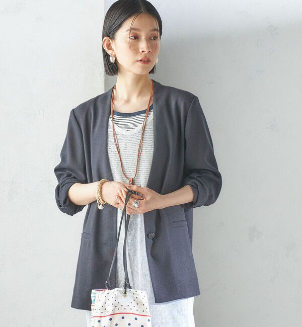 SHIPS for women「〈手洗い可能〉Asami 麻調合繊 カラーレス ジャケット」|ノーカラージャケット|
