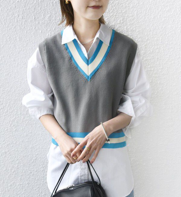 SHIPS for women「〈手洗い可能〉刺繍 チルデン ショート ベスト」|ベスト・ジレ|