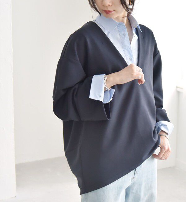 quaranciel「quaranciel:〈洗濯機可能〉ダンボール コクーン Vネック プルオーバー」|Tシャツ・カットソー|