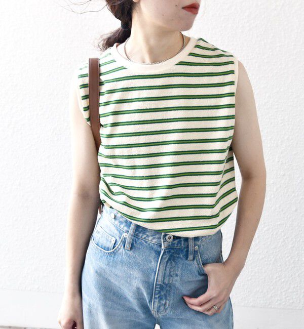 SHIPS any「SHIPS any:〈洗濯機可能〉パイル ボーダー ノースリーブ TEE」|タンクトップ|