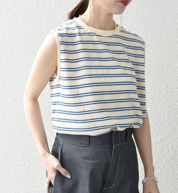 SHIPS any「SHIPS any:〈洗濯機可能〉パイル ボーダー ノースリーブ TEE」|タンクトップ|