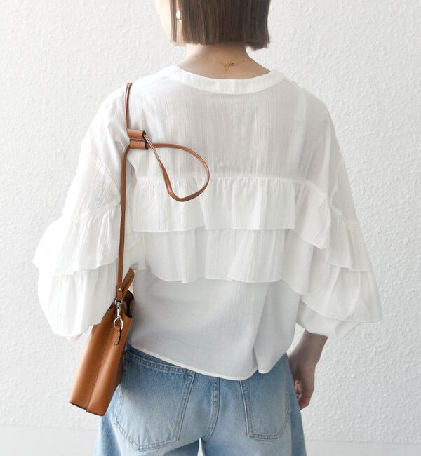 SHIPS any「SHIPS any:〈洗濯機可能〉シアー ボイル フリル バンドカラー シャツ ブラウス」|シャツ・ブラウス|