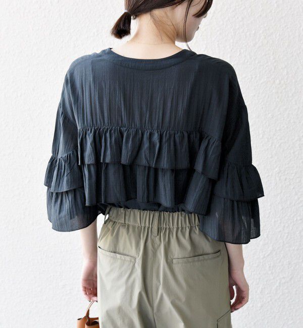 SHIPS any「SHIPS any:〈洗濯機可能〉シアー ボイル フリル バンドカラー シャツ ブラウス」|シャツ・ブラウス|