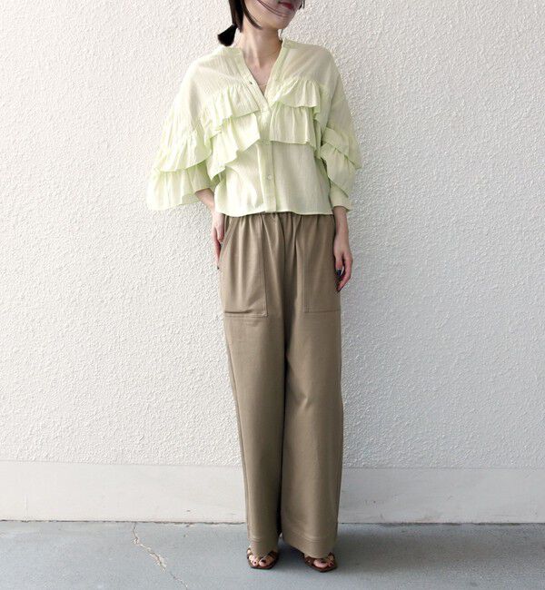 SHIPS any「SHIPS any:〈洗濯機可能〉シアー ボイル フリル バンドカラー シャツ ブラウス」|シャツ・ブラウス|