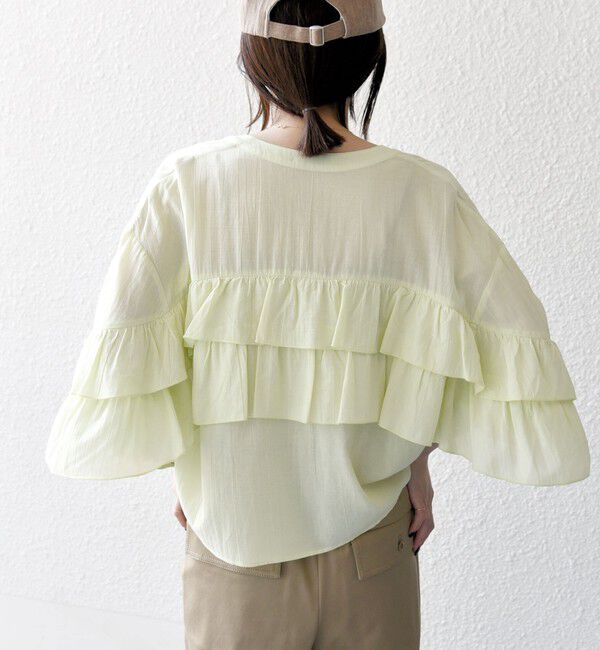 SHIPS any「SHIPS any:〈洗濯機可能〉シアー ボイル フリル バンドカラー シャツ ブラウス」|シャツ・ブラウス|