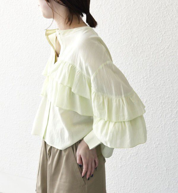 SHIPS any「SHIPS any:〈洗濯機可能〉シアー ボイル フリル バンドカラー シャツ ブラウス」|シャツ・ブラウス|