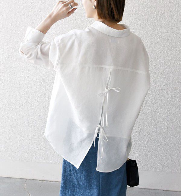 SHIPS any「SHIPS any:〈洗濯機可能〉シアー リボン レギュラーカラー ポケット シャツ」|シャツ・ブラウス|ホワイト