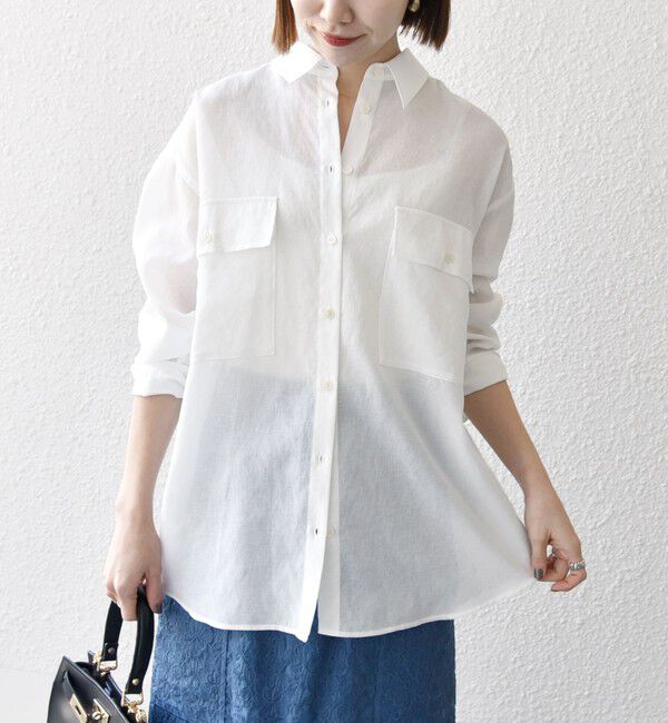 SHIPS any「SHIPS any:〈洗濯機可能〉シアー リボン レギュラーカラー ポケット シャツ」|シャツ・ブラウス|