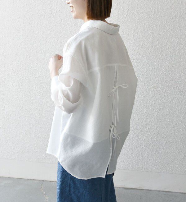 SHIPS any「SHIPS any:〈洗濯機可能〉シアー リボン レギュラーカラー ポケット シャツ」|シャツ・ブラウス|