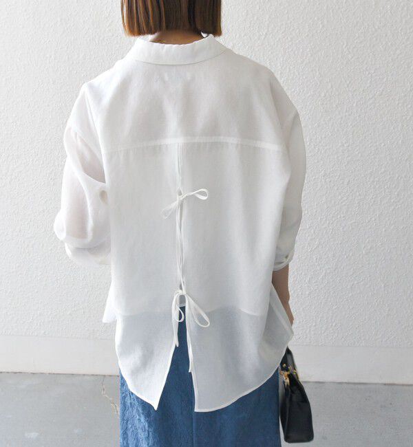 SHIPS any「SHIPS any:〈洗濯機可能〉シアー リボン レギュラーカラー ポケット シャツ」|シャツ・ブラウス|