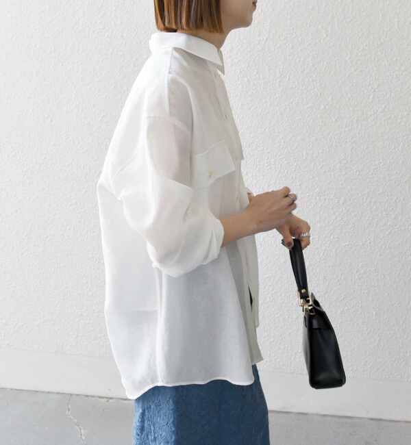 SHIPS any「SHIPS any:〈洗濯機可能〉シアー リボン レギュラーカラー ポケット シャツ」|シャツ・ブラウス|