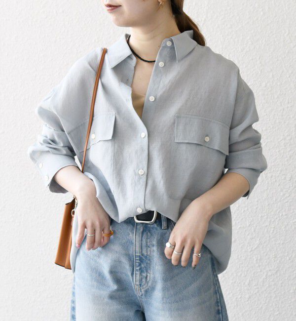 SHIPS any「SHIPS any:〈洗濯機可能〉シアー リボン レギュラーカラー ポケット シャツ」|シャツ・ブラウス|ライトブルー