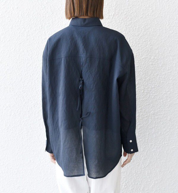 SHIPS any「SHIPS any:〈洗濯機可能〉シアー リボン レギュラーカラー ポケット シャツ」|シャツ・ブラウス|